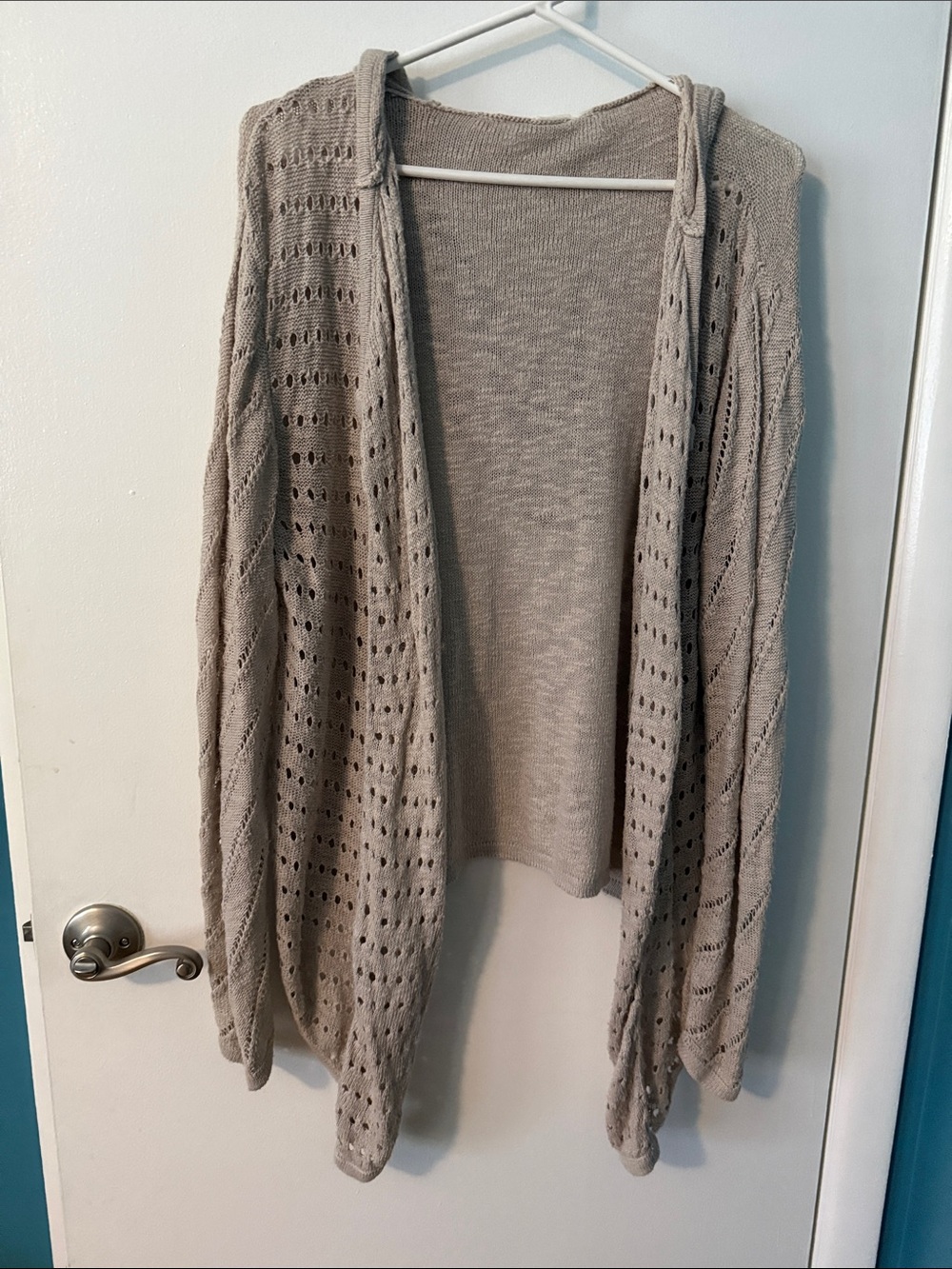 Roxy Open-Front Lightweight Hooded Pointelle Cardigan - Tan